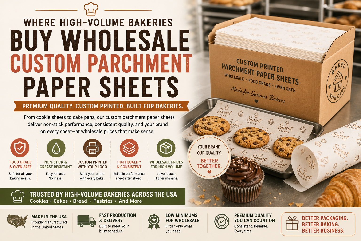 Where High-Volume Bakeries Buy Wholesale Custom Parchment Paper Sheets